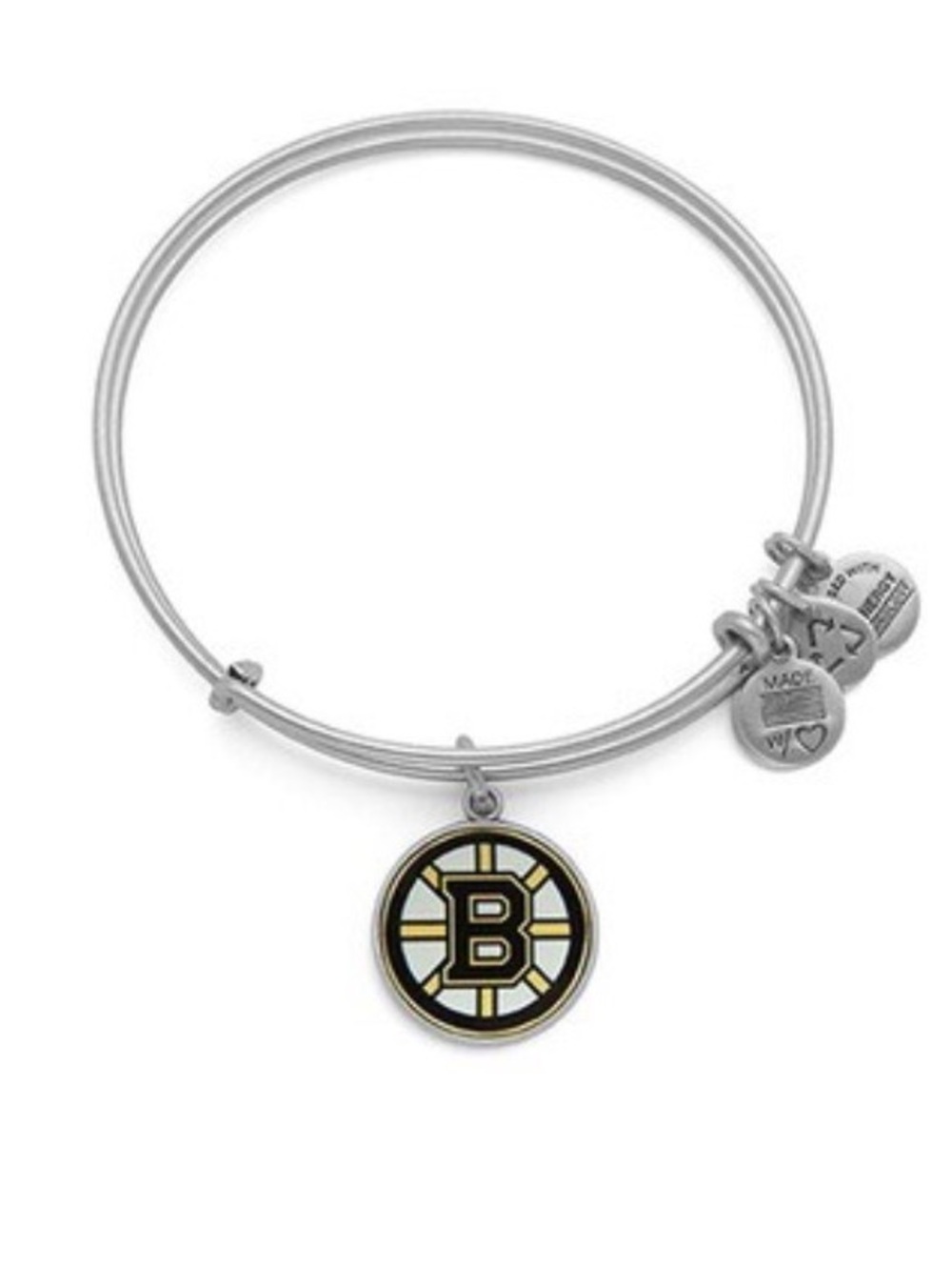Alex and Ani Silver Bangle Bracelet with Black and Boston Bruins Charm